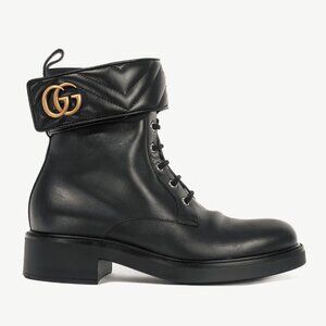 Gucci Black Leather Double G Combat Ankle Boots